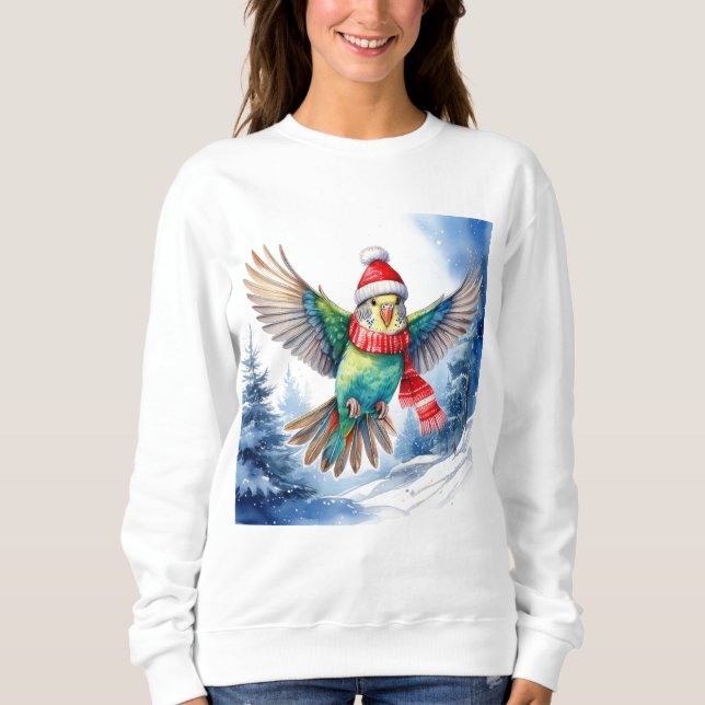 Flying Parakeet in Hat and Scarf Sweatshirt (Front)