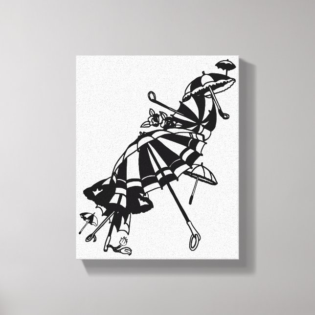 flying Parasols Umbrellas Ink art Illustration  Canvas Print (Front)