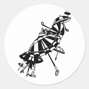 flying Parasols Umbrellas Ink art Illustration Classic Round Sticker