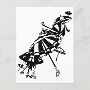 flying Parasols Umbrellas Ink art Illustration  Postcard