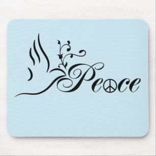 Flying Peace Dove Olive Branch Blue Background Mouse Pad