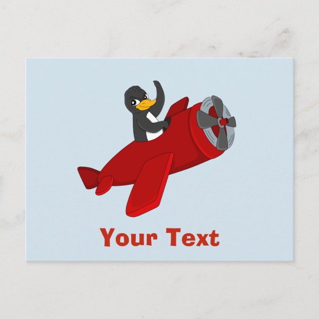 Flying penguin cartoon postcard (Front)