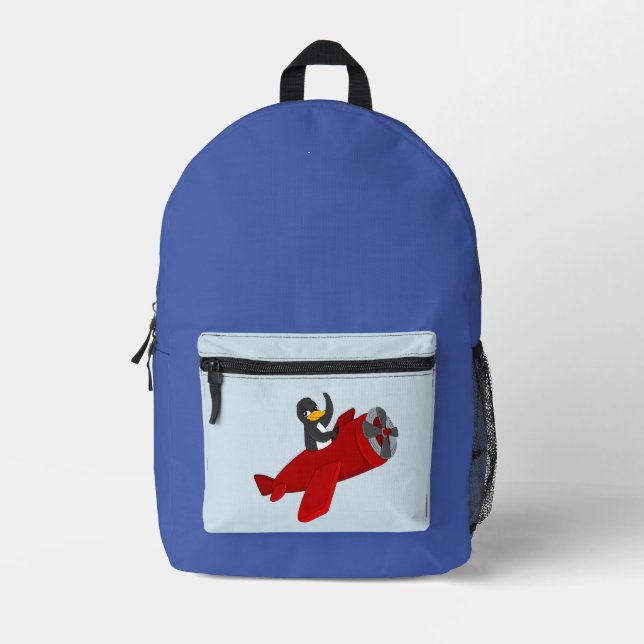 Flying penguin cartoon  printed backpack (Front)
