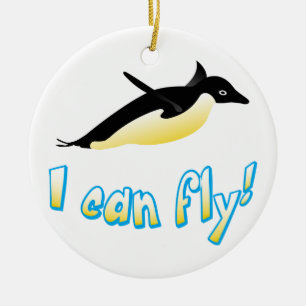 Flying penguin ceramic tree decoration