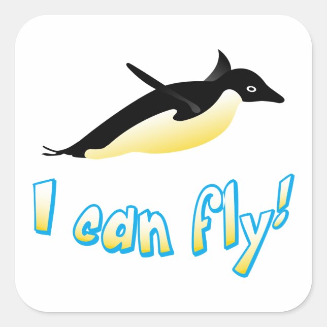 Flying penguin square sticker (Front)