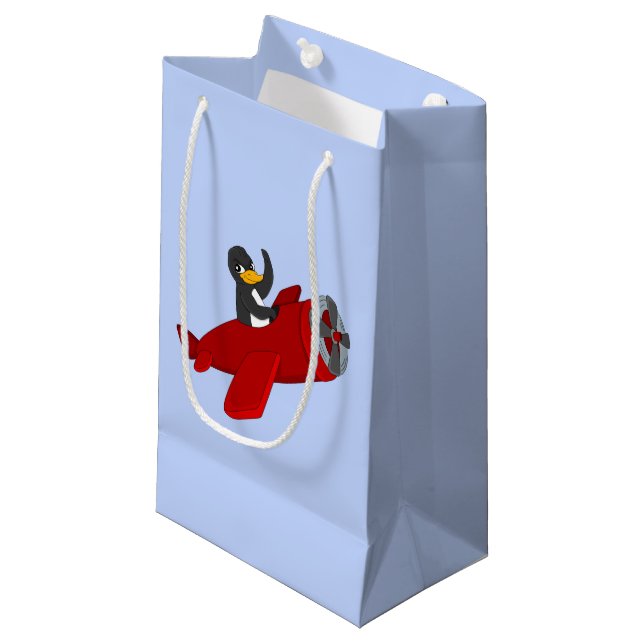 Flying penguing cartoon small gift bag (Front Angled)