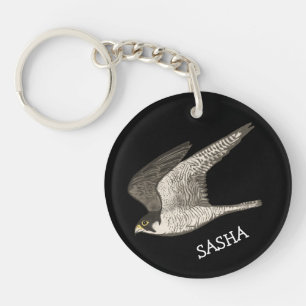 Flying Peregrine Falcon Colored Pencil CUSTOM NAME Key Ring