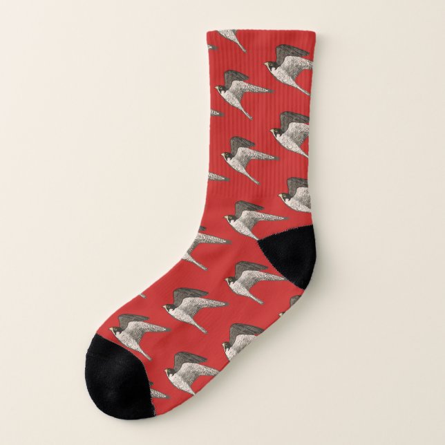 FLying Peregrine Falcons on Red Socks (Left Outside)