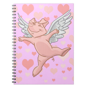 Flying Pig and Pink Hearts Notepad Spiral Notebook
