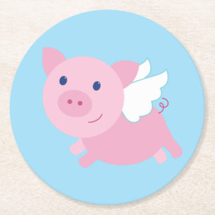 Flying Pig Birthday Party Round Paper Coaster