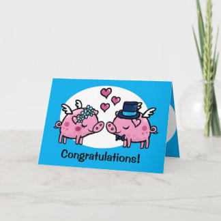 Flying Pig Bride and Groom customizable Card