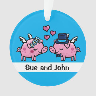 Flying pig bride and groom customizable ornament