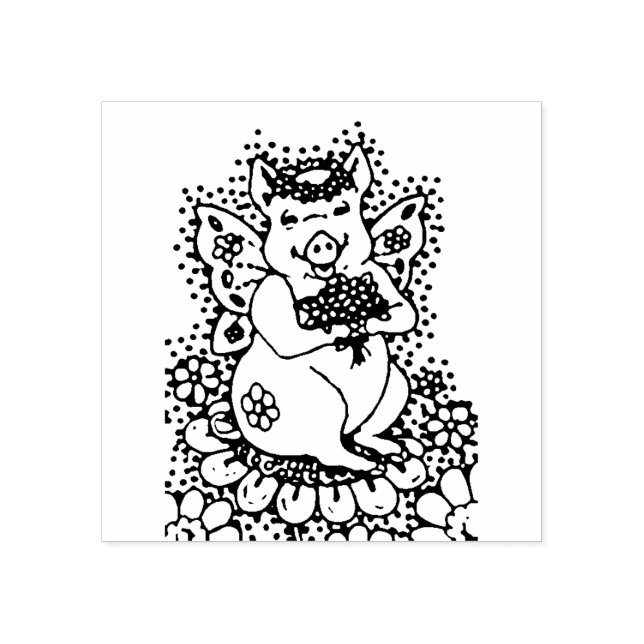 FLYING PIG, BUTTERFLY WINGS, GARDEN FAIRY WHIMSY RUBBER STAMP (Imprint)