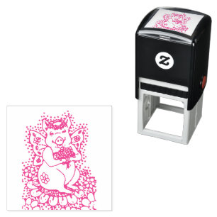 FLYING PIG, BUTTERFLY WINGS, GARDEN FAIRY WHIMSY SELF-INKING STAMP