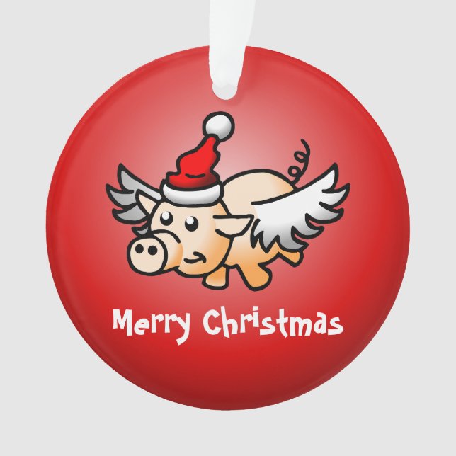 Flying Pig Christmas Acrylic Ornament (Front)