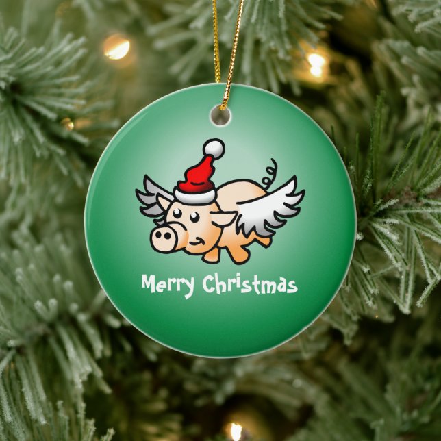 Flying Pig Christmas Ceramic Ornament (Tree)
