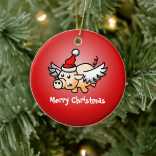 Flying Pig Christmas Ceramic Ornament