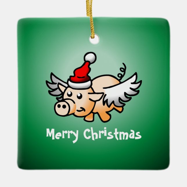 Flying Pig Christmas Ceramic Ornament (Front)