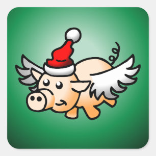 Flying Pig Christmas Classic Square Sticker