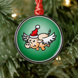 Flying Pig Christmas Metal Tree Decoration