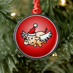 Flying Pig Christmas Metal Tree Decoration