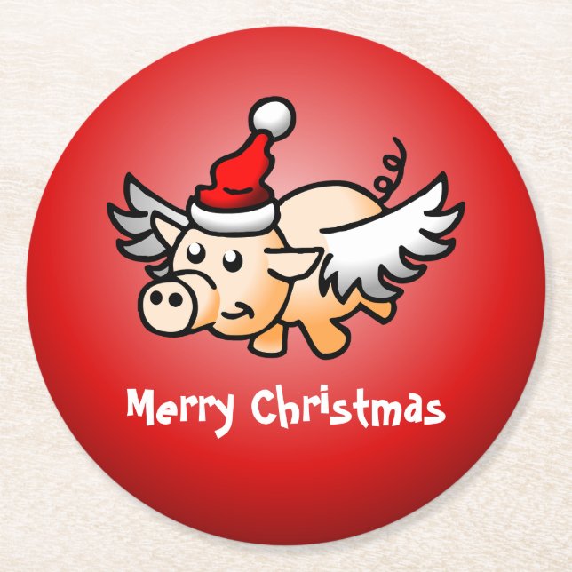 Flying Pig Christmas Paper Coaster (Front)