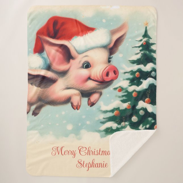 Flying Pig Christmas  Sherpa Blanket (Front)