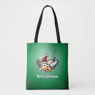 Flying Pig Christmas Tote Bag