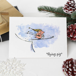 Flying Pig - Cool Ski Jumping Pig Athlete Postcard