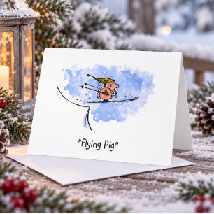 "Flying Pig" Cool Ski Jumping Pig Just for Fun Card