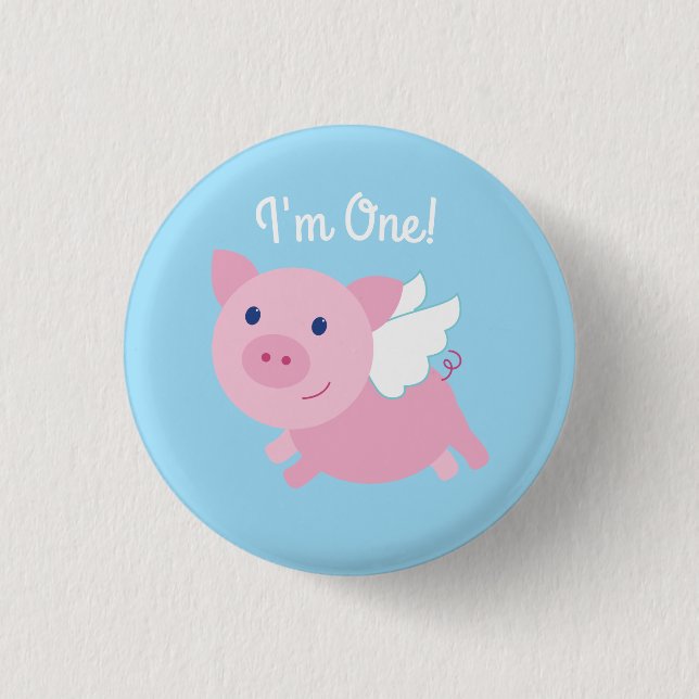 Flying Pig Cute 1st Birthday Button Pin (Front)