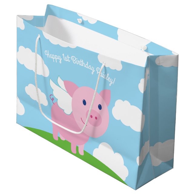 Flying Pig Cute 1st Birthday Gift Bag (Front Angled)