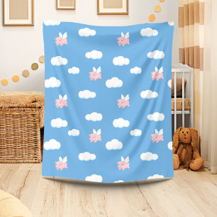 Flying Pig - Cute Piglet with Wings Fleece Blanket
