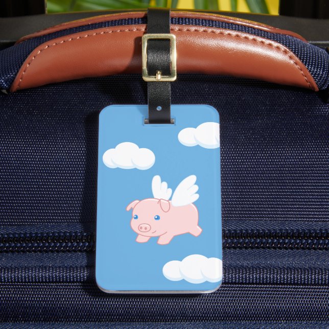 Flying Pig - Cute Piglet with Wings Luggage Tag (Front Insitu 2)