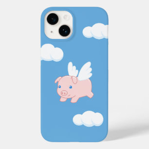 Flying Pig - Cute Piglet with Wings on Blue Case-Mate iPhone 14 Case