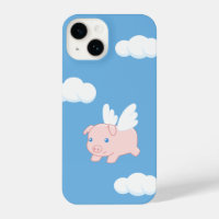 Flying Pig - Cute Piglet with Wings on Blue
