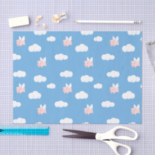 Flying Pig Cute Piglet with Wings on Blue Pattern Tissue Paper