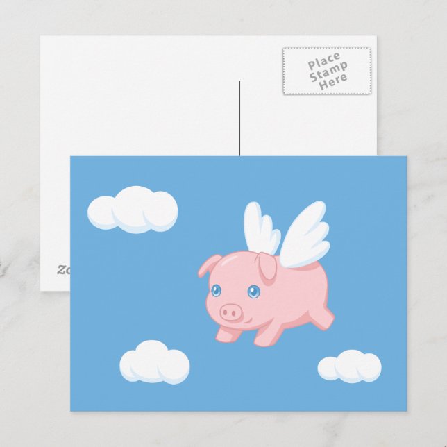 Flying Pig - Cute Piglet with Wings Postcard (Front/Back)
