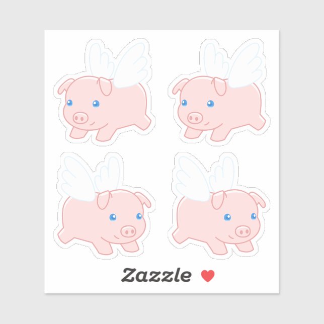 Flying Pig - Cute Piglet with Wings, Set of 4 (Sheet)