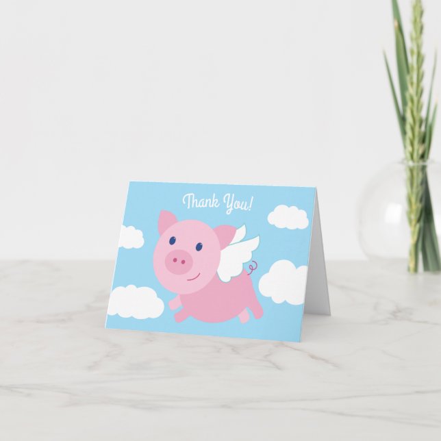 Flying Pig Cute Thank You 1st Birthday Cards (Front)