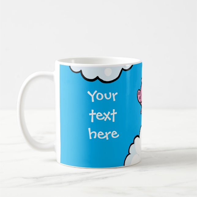 Flying pig dances on clouds customizable mug (Left)