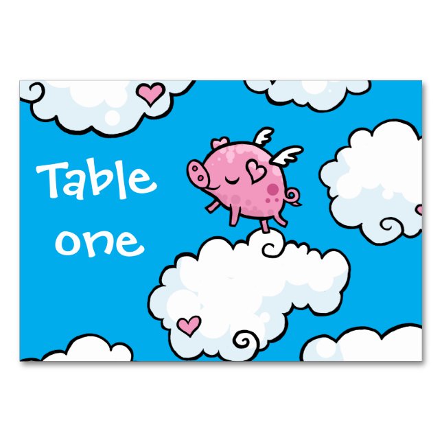Flying Pig Dances on Clouds Customizable Table Number (Front)