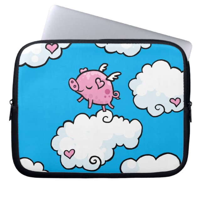 Flying pig dances on clouds laptop sleeve (Front)
