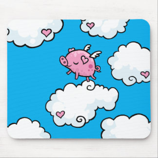 Flying pig dances on clouds mouse pad