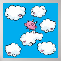 Flying pig dances on clouds
