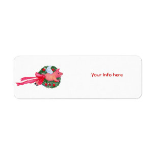 Flying Pig Dragging Christmas Wreath Label