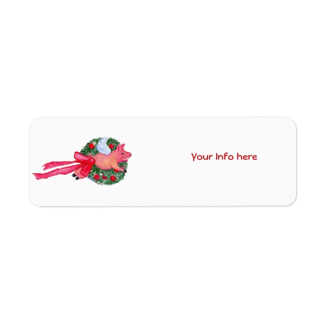 Flying Pig Dragging Christmas Wreath Label (Front)