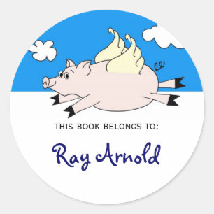 Flying Pig Fish Bookplates Classic Round Sticker