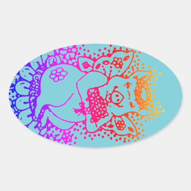FLYING PIG, FLOWER FAIRY COLOR STICKERS Oval SHEET (Front)