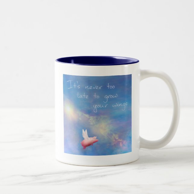 Flying Pig-It's never too late to grow your wings Two-Tone Coffee Mug (Right)
